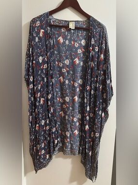 Japna Navy Floral Open-Front Kimono